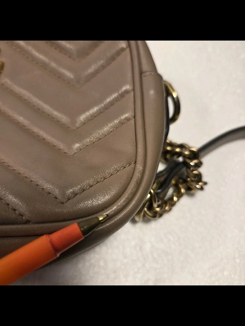 Gucci Beige Chevron Leather Crossbody with Gold GG